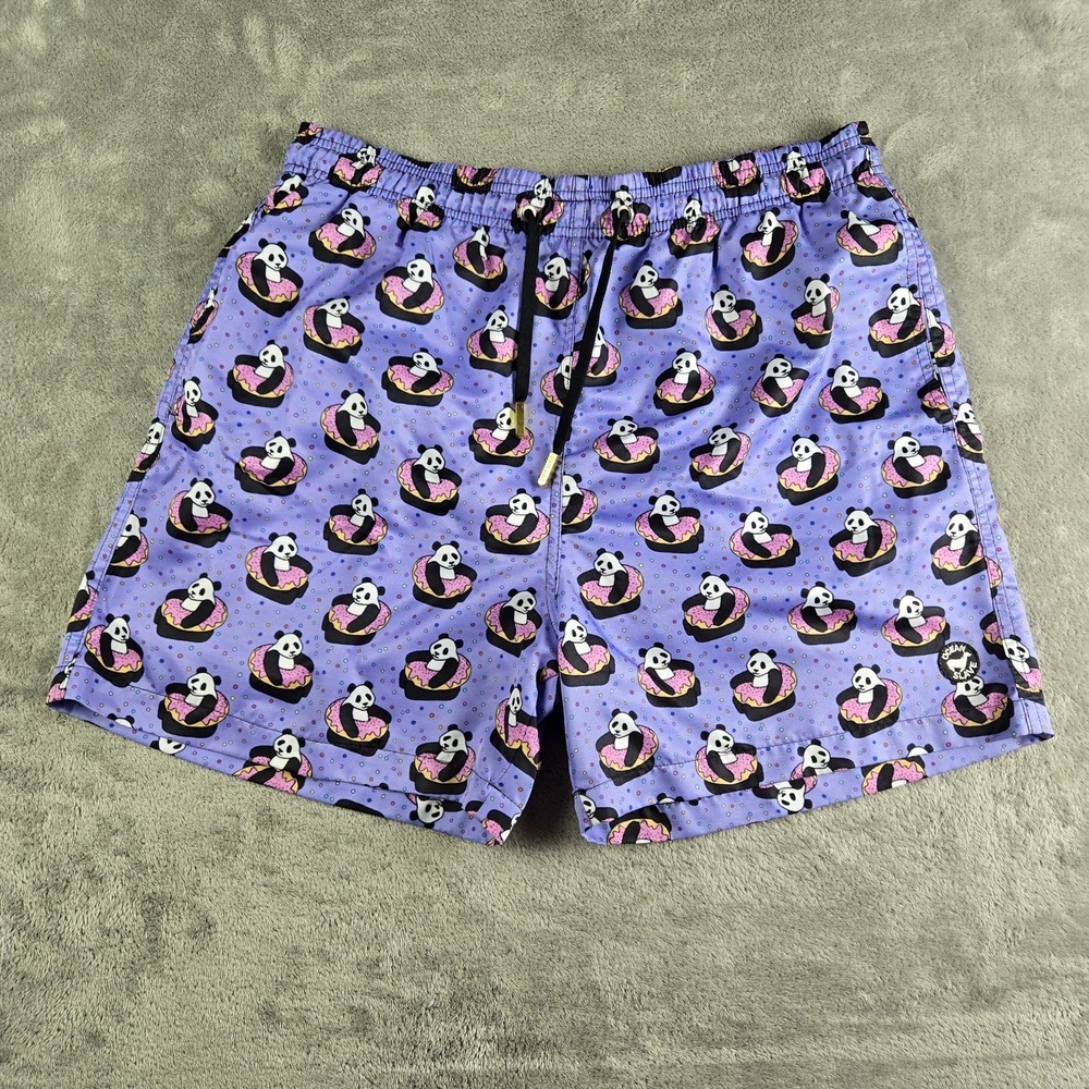 Ocean Slave By Too Good Swim Trunk Mens XL 32x5 Purple Panda In A Donut Lined